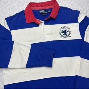 Ralph Lauren Polo Golf Club Crest Logo Rugby Shirt - Size XL‎ Custom Fit Blue